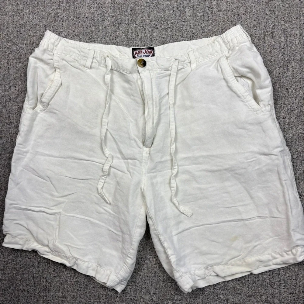 Ron Jon Surf Shop Mens Linen Blend Shorts White 38 Drawstring Cargo